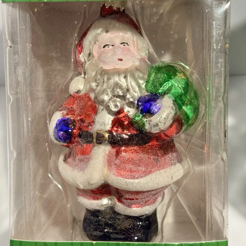 Vintage Walmart Glass Santa Ornaments Set of 3 - 5